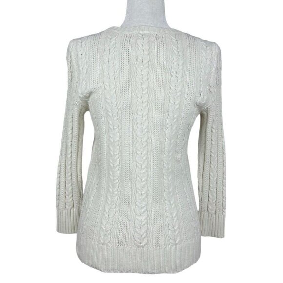 Express Women’s Off-White Y2K Cable Knit 3/4 Sleeve Crew Neck Sweater M/C32 - Picture 4 of 9